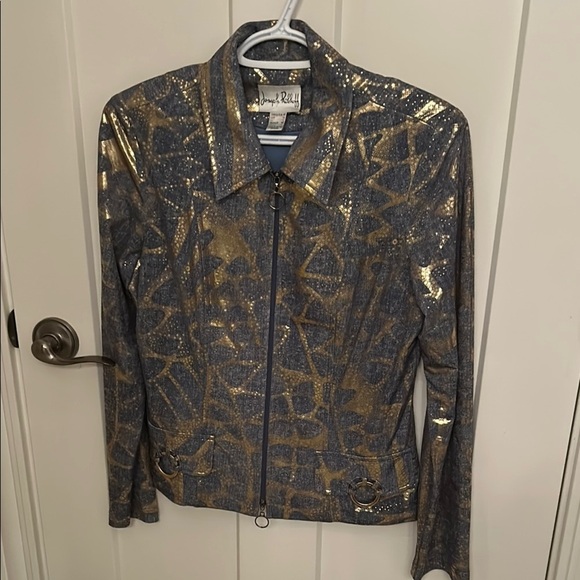 Joseph Ribkoff Jackets & Blazers - Joseph Ribkoff Gold & Blue Made in Canada zip front statement Jacket, size 10